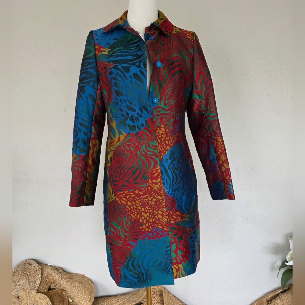 VTG Anne Klein Abstract Animal Print Longline Duster Blazer Coat Maximalist 2